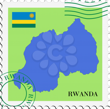 Image of stamp with map and flag of Rwanda