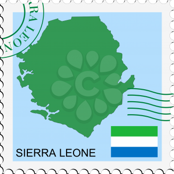 Image of stamp with map and flag of Sierra Leone