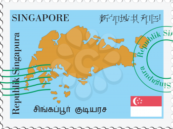 Image of stamp with map and flag of Singapore