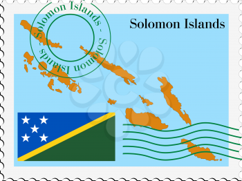 Image of stamp with map and flag of Solomon Islands