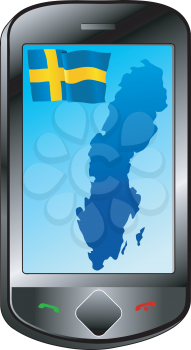 Mobile phone with flag and map of Sweden