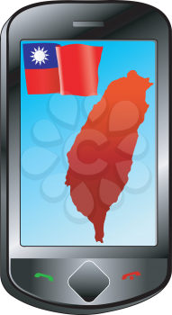Mobile phone with flag and map of Taiwan