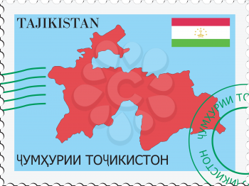 Image of stamp with map and flag of Tajikistan