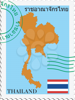 Image of stamp with map and flag of Thailand