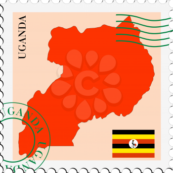 Image of stamp with map and flag of Uganda