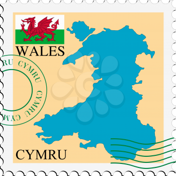 Image of stamp with map and flag of Wales