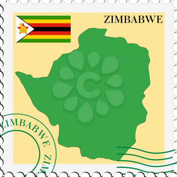 Image of stamp with map and flag of Zimbabwe