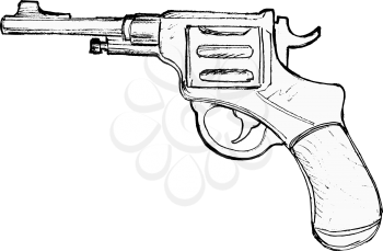 hand drawn, vector, cartoon image of revolver
