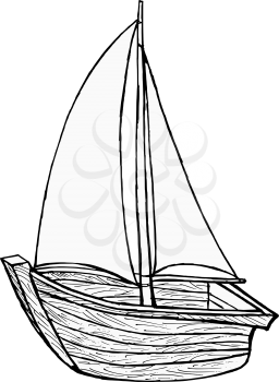 hand drawn, cartoon, vector illustration of sailboat toy