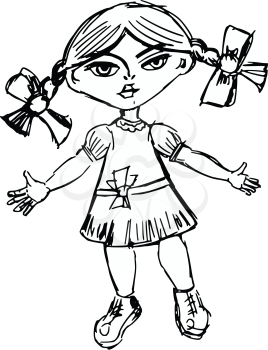 hand drawn, sketch, cartoon illustration of doll