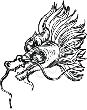 hand drawn, sketch, cartoon illustration of Chinese dragon