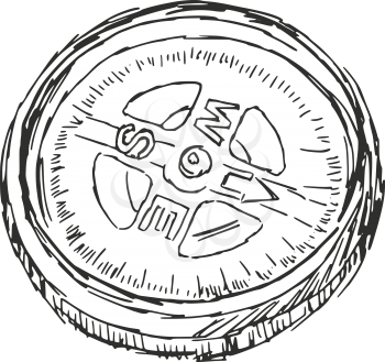 hand drawn, sketch, cartoon illustration of compass