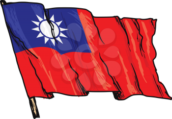 hand drawn, sketch, illustration of flag of Republic of China