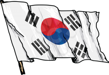 hand drawn, sketch, illustration of flag of South Korea