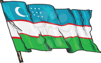 hand drawn, sketch, illustration of flag of Uzbekistan