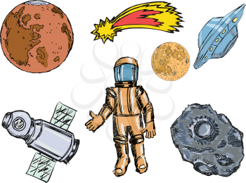 set of illustrations of space objects