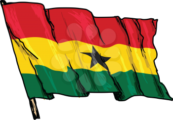 hand drawn, sketch, illustration of flag of Ghana