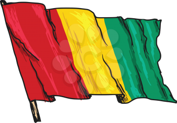 hand drawn, sketch, illustration of flag of Guinea
