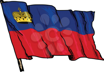 hand drawn, sketch, illustration of flag of Liechtenstein