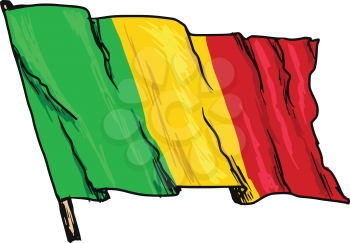 hand drawn, sketch, illustration of flag of Mali