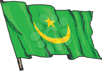 hand drawn, sketch, illustration of flag of Mauritania