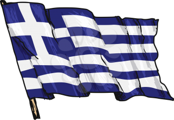hand drawn, sketch, illustration of flag of Greece