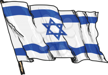 hand drawn, sketch, illustration of flag of Israel