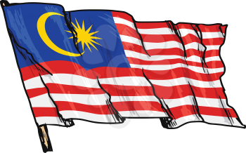 hand drawn, sketch, illustration of flag of Malaysia