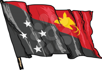 hand drawn, sketch, illustration of flag of Papua New Guinea