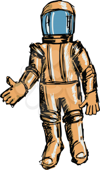 hand drawn, sketch, cartoon illustration of astronaut