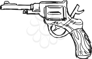 hand drawn, sketch, doodle illustration of revolver