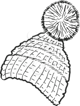 hand drawn, sketch, doodle illustration of knitted cap