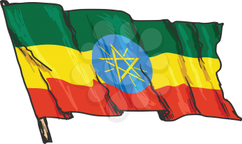 hand drawn, sketch, illustration of flag of Ethiopia