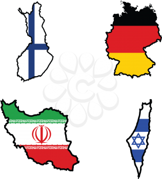 Illustration of flag in map of Finland,Germany,Iran,Iraq
