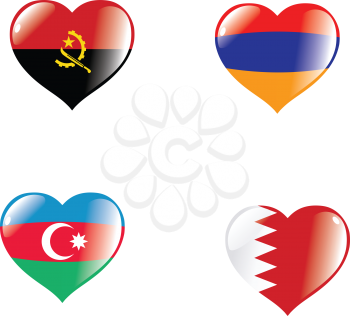 set of hearts in colours of national flags
