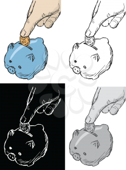Editable vector illustrations in variations. Piggy bank