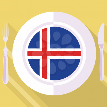 plate in flat style with flag of Iceland