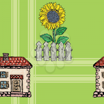 sample of seamless background with village motives
