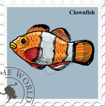 vector, post stamp with fish