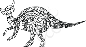 Cartoon, hand drawn, vector doodle illustration of dinosaur. Motive of jurassic life