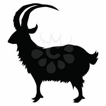 black silhouette of goat with horns, side view