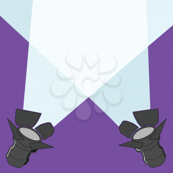Vector illustration of two spotlights. Motives of attention, concept, event