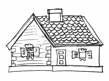 Vector, hand drawn illustration of family cozy home. Motives of happiness, buildings and architecture, real estate
