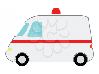 Vector, colored illustration of ambulance car. Side view. Motives of healthcare, first aid,  transport, medicine, rescue