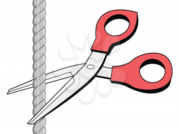 Scissors cutting rope. Concepts of  weakness, danger, separation