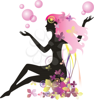 Royalty Free Clipart Image of a Floral Female Silhouette