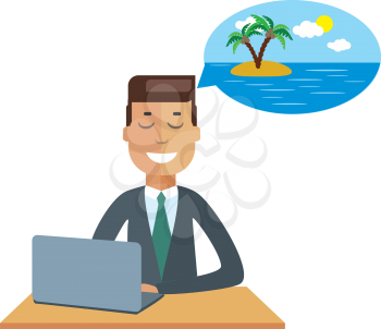 Cartoon businessman thinking about vacation
