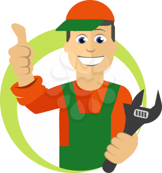Uniformed worker with wrench, vector illustration