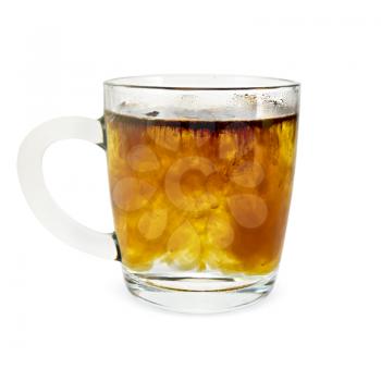 Granulated coffee in a glass mug with hot water isolated on white background
