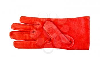 Red leather glove isolated on white background